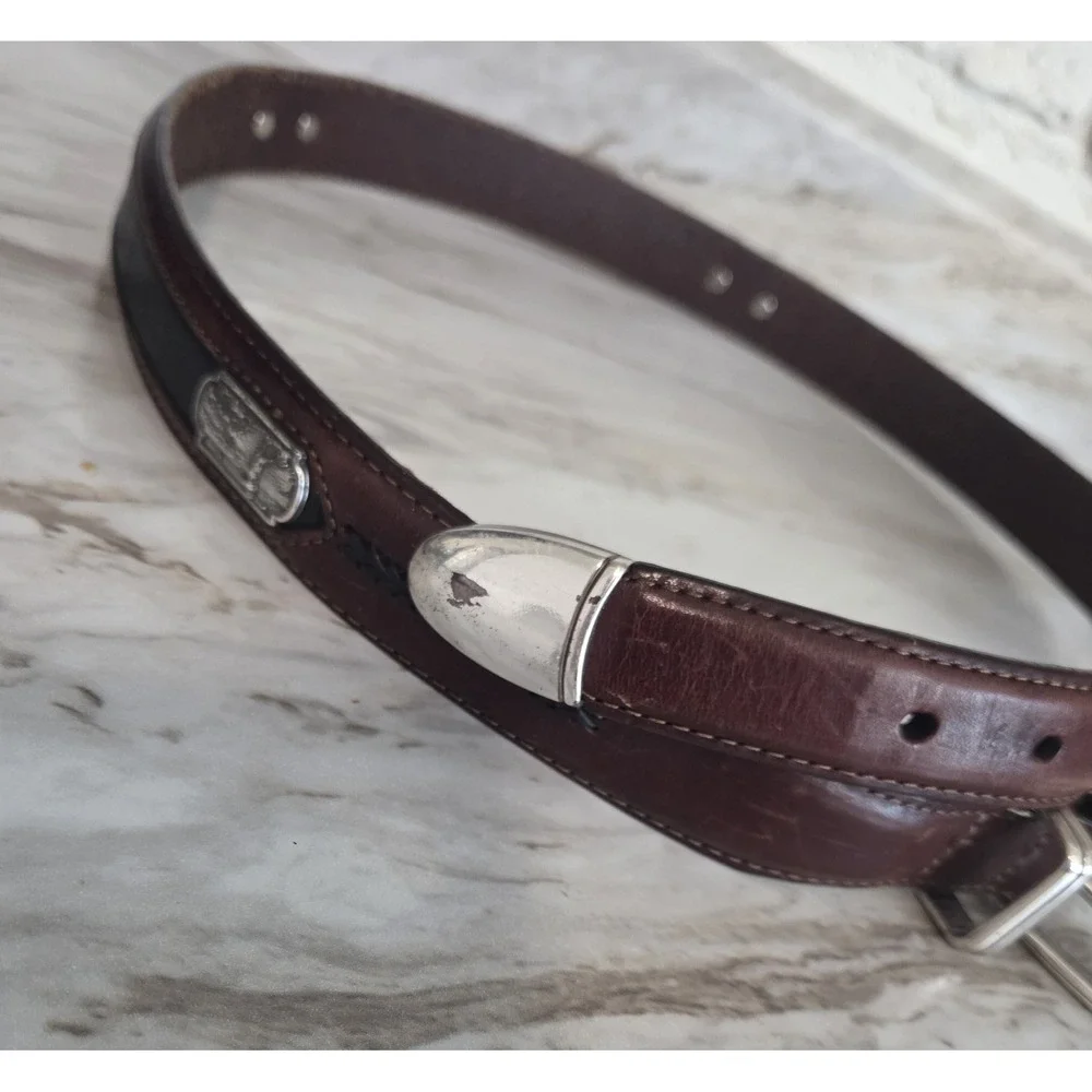 Men's Vintage Onyx by Brighton Golf Ornament Brown Leather Belt Two-Tone Size 36